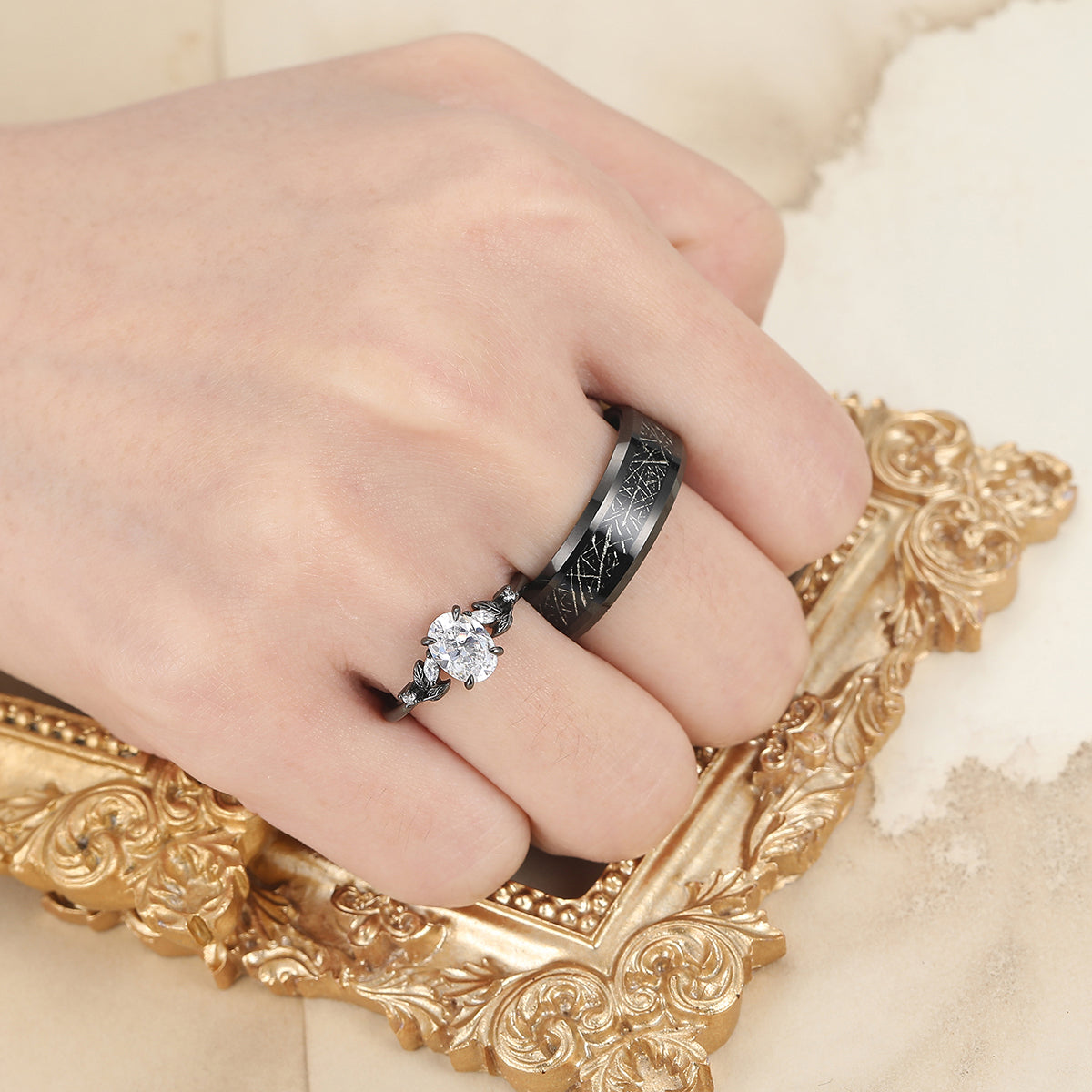 Unique Oval Cut Moissanites Engagement Couple Rings Tungsten Matching Promise His And Hers Wedding Band