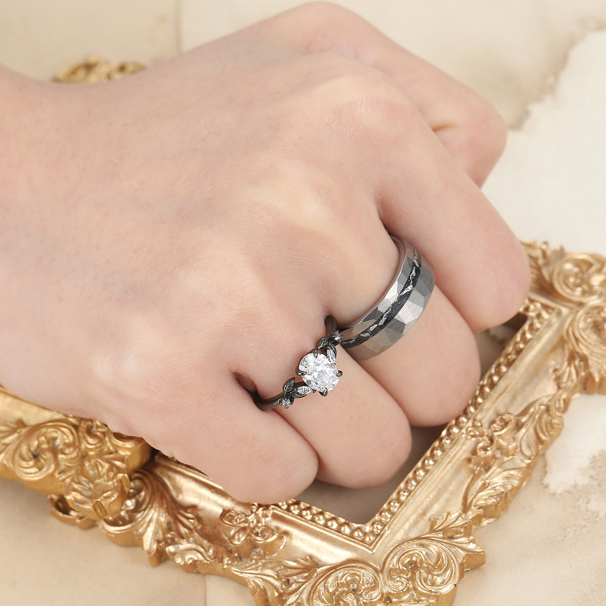 Unique Moissanites Engagement Couple Rings Tungsten Matching Promise His And Hers Wedding Band