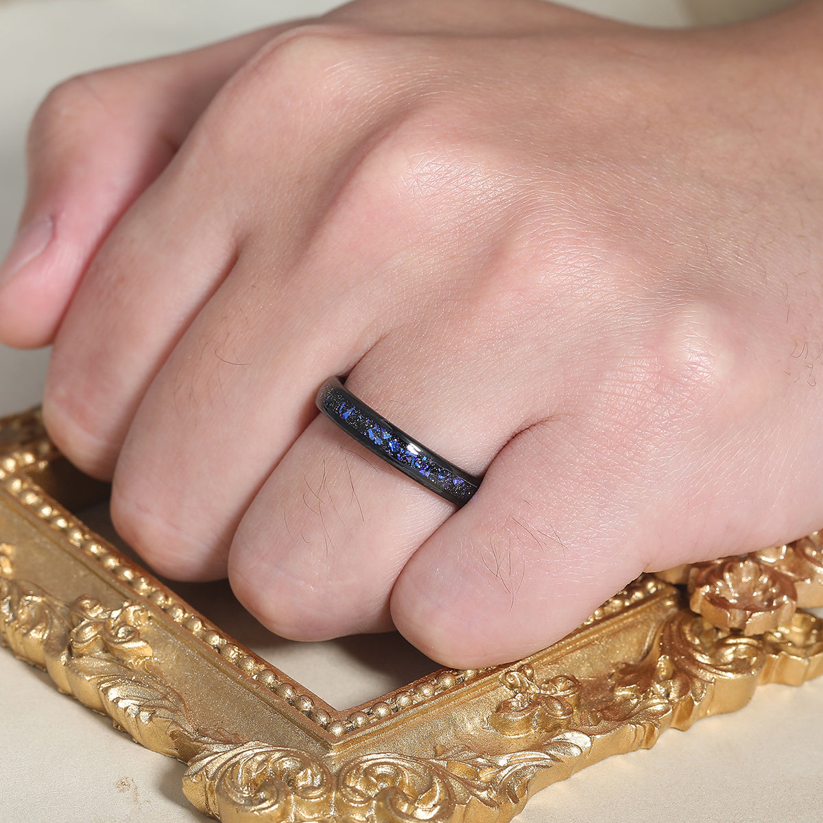 4mm Orion Nebula Black Plated Tungsten Ring Anniversary Ring For Men and Women