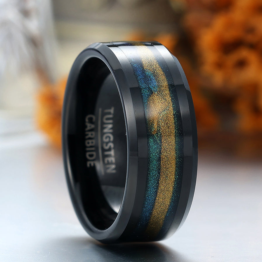 Flowing Sand Nebula Tungsten Ring Beveled Edge Men's Anniversary Ring Unisex Wedding Band