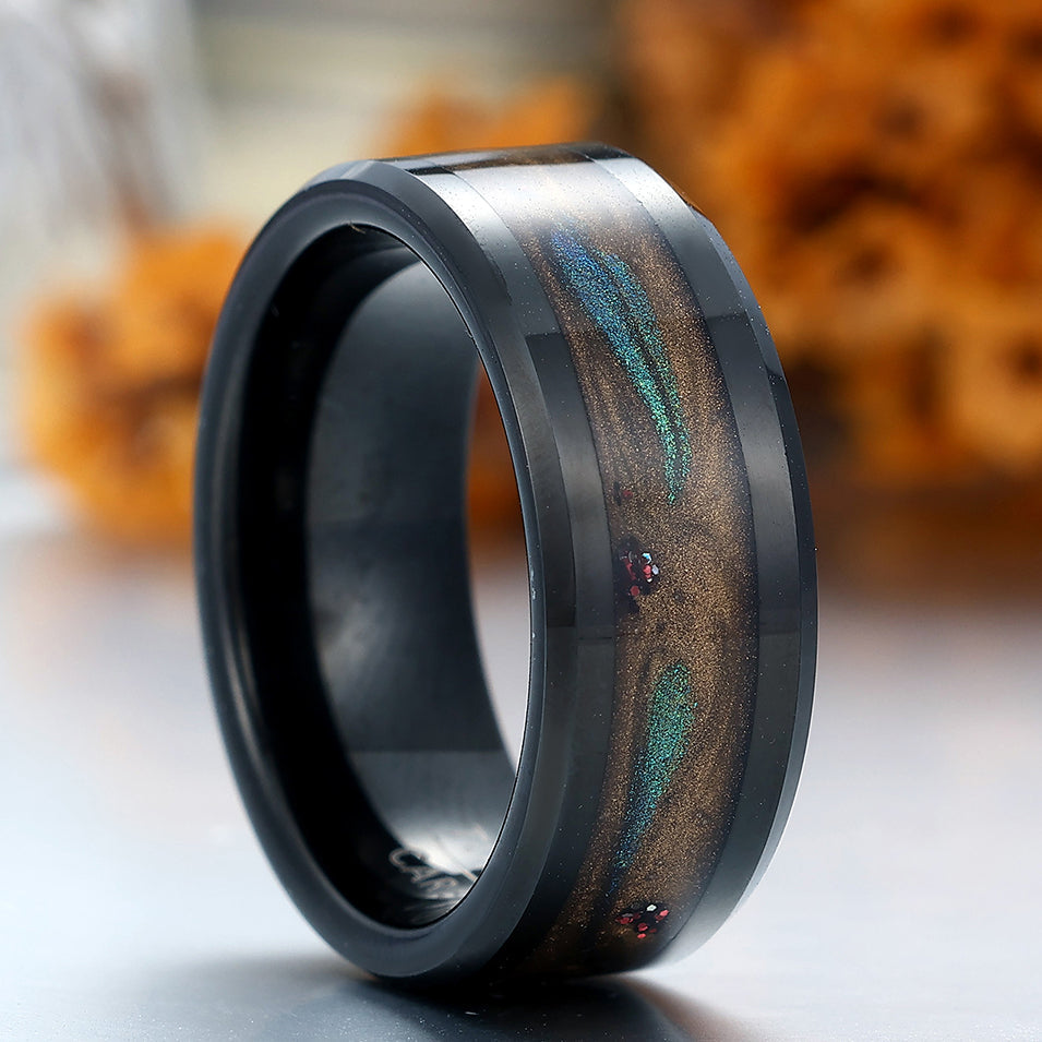 Galaxy Nebula Ring 8mm Quicksand Inlay Tungsten Promise Ring Unisex Wedding Band