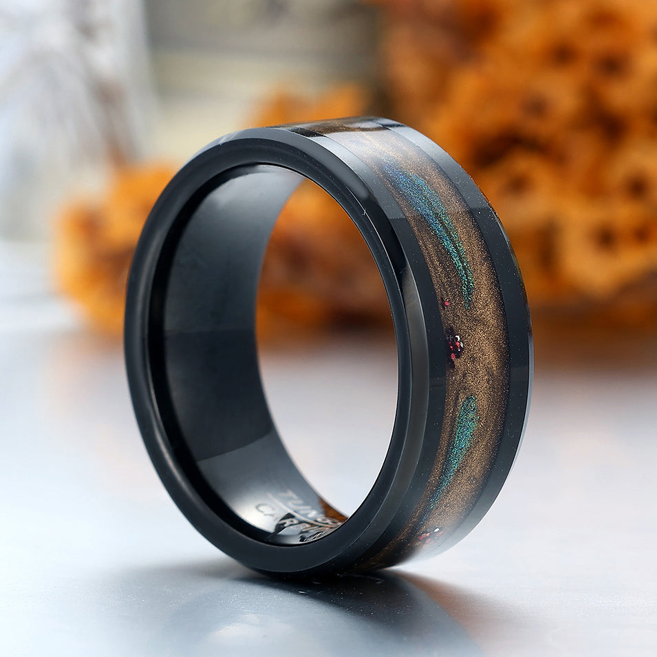 Galaxy Nebula Ring 8mm Quicksand Inlay Tungsten Promise Ring Unisex Wedding Band