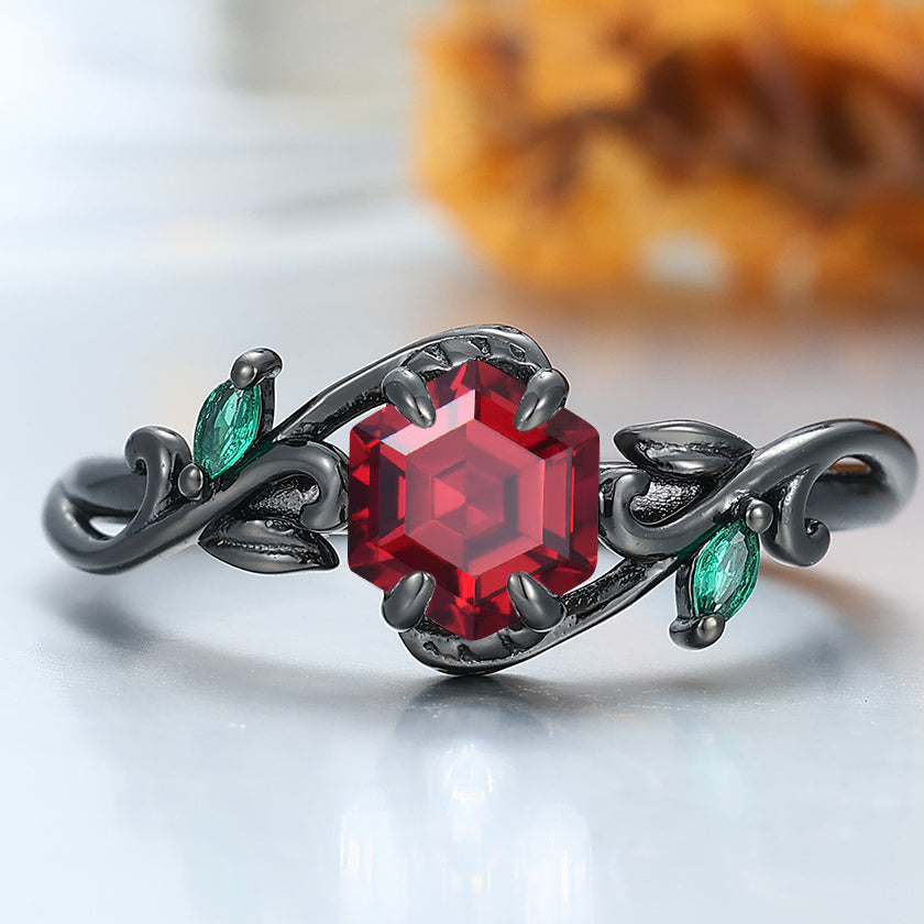 Art Deco Branch Red Garnet His and Hers Matchiing Ring Tungsten Couples Ring Anniversary Wedding Band