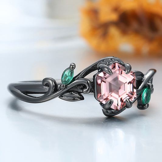 Dreamy Pink Morganite Leaf Engagement Ring Nature Inspired Anniversary Bridal Ring