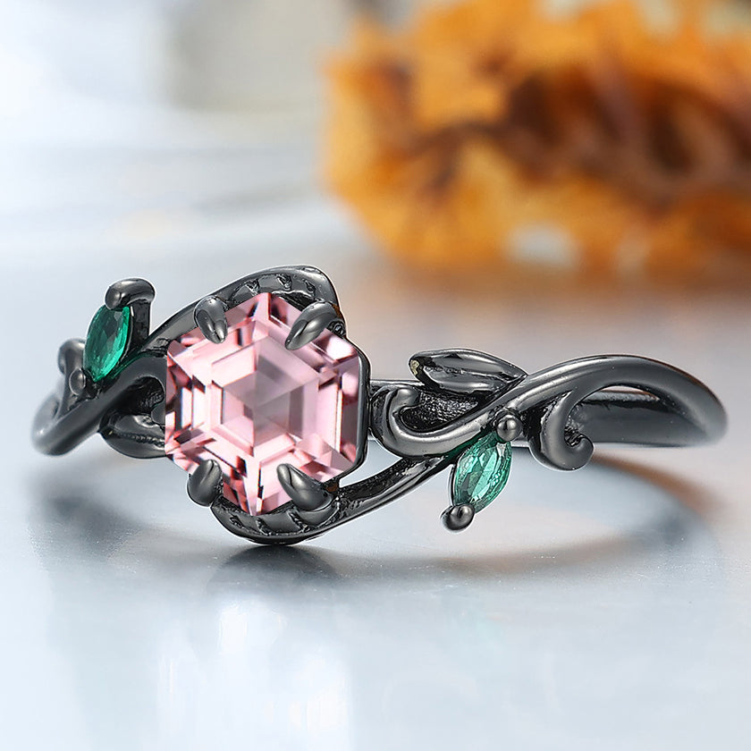 Dreamy Pink Morganite Leaf Engagement Ring Nature Inspired Anniversary Bridal Ring