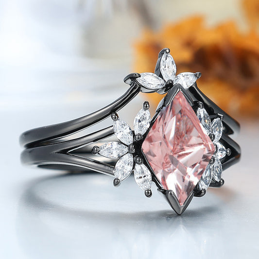 Cluster Floral Pink Morganite Her Wedding Rings Sterling Silver Engagement Ring Solid Gold Women Ring