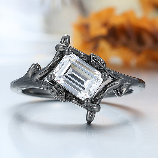 Unique Emerald Cut Branch Moissanite Engagement Ring Women Wedding Ring