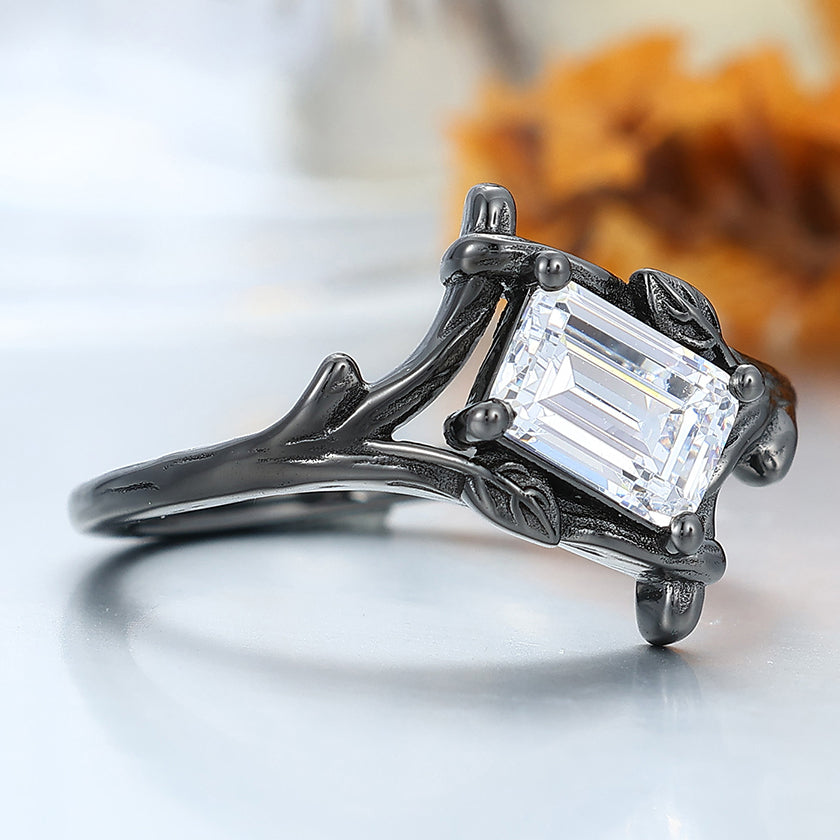 Unique Emerald Cut Branch Moissanite Engagement Ring Women Wedding Ring