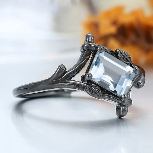 Solitaire Emerald Cut Aquamarine Engagement Ring Branch Style Her Wedding Ring