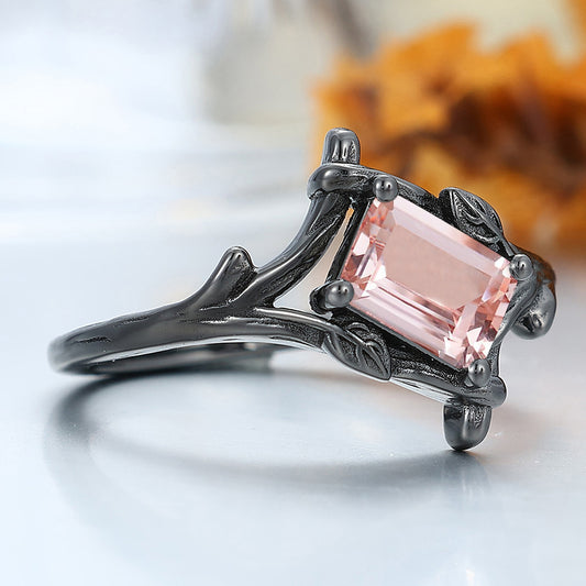 Solitaire 1.0CT Pink Morganite Engagement Ring Nature Inspired Branch 4 Prongs Bridal Ring
