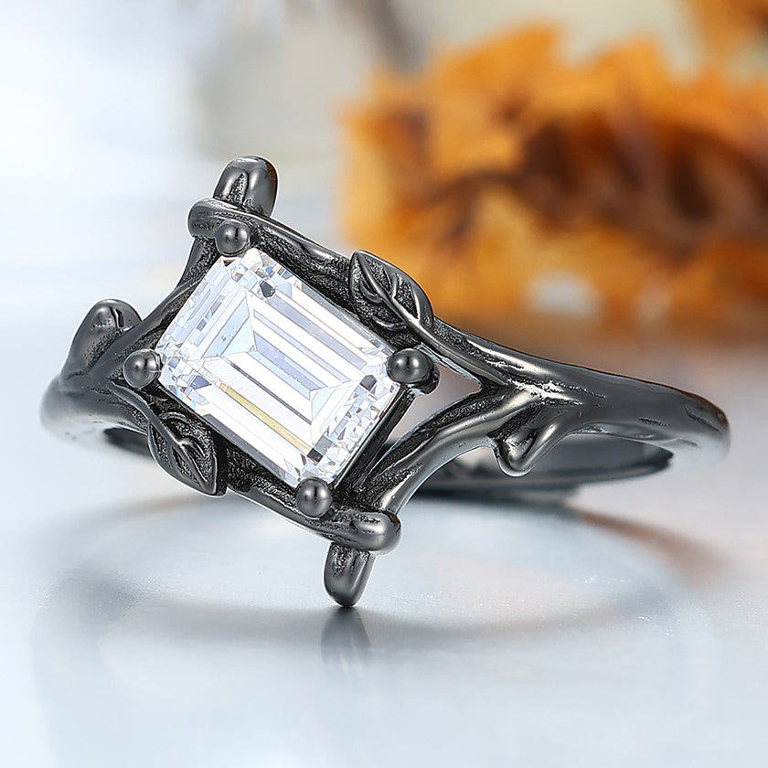 Unique Emerald Cut Branch Moissanite Engagement Ring Women Wedding Ring