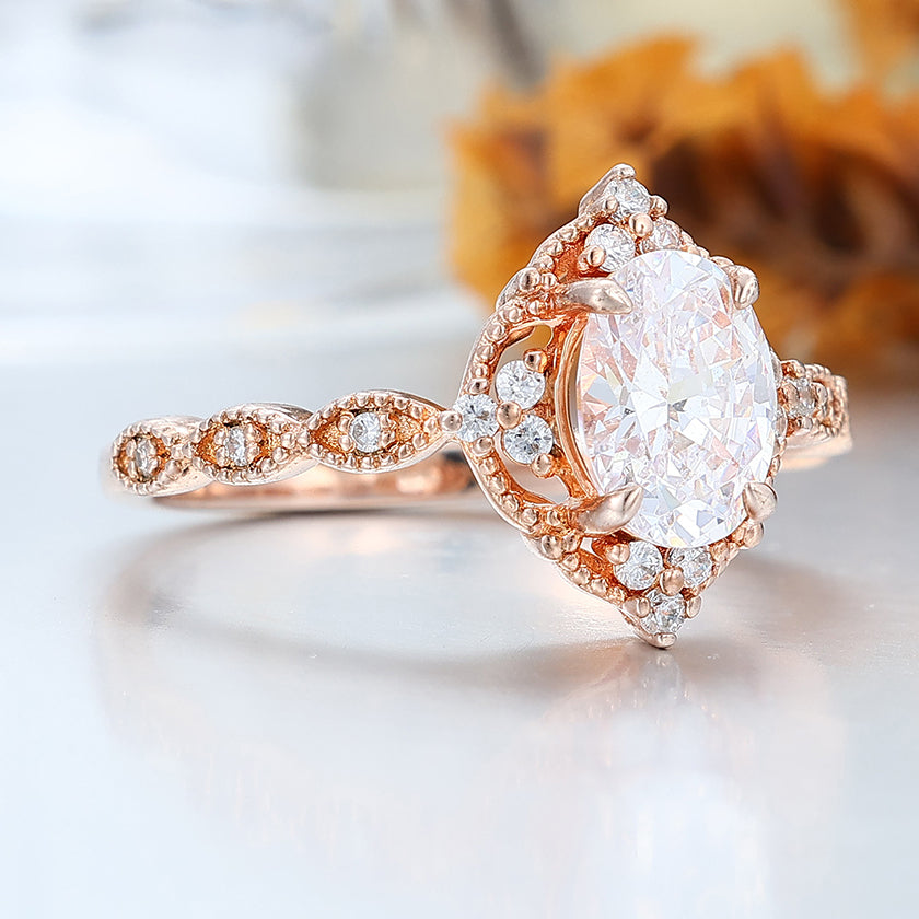 Vintag Oval Cut Moissanite Milgrained Wedding Ring Promise Bridal Ring
