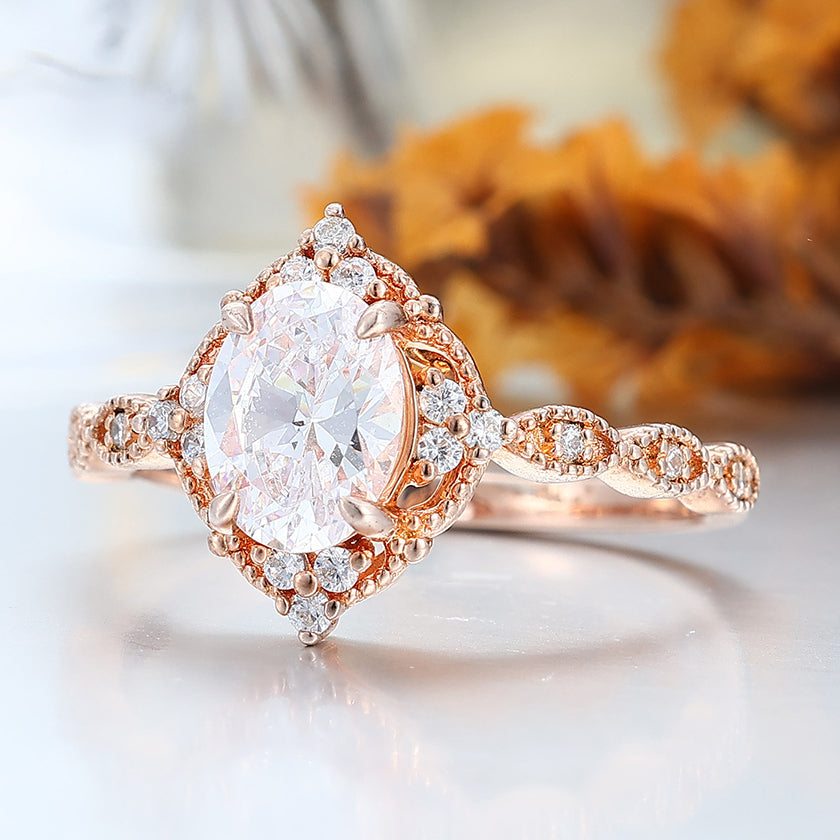 Vintag Oval Cut Moissanite Milgrained Wedding Ring Promise Bridal Ring