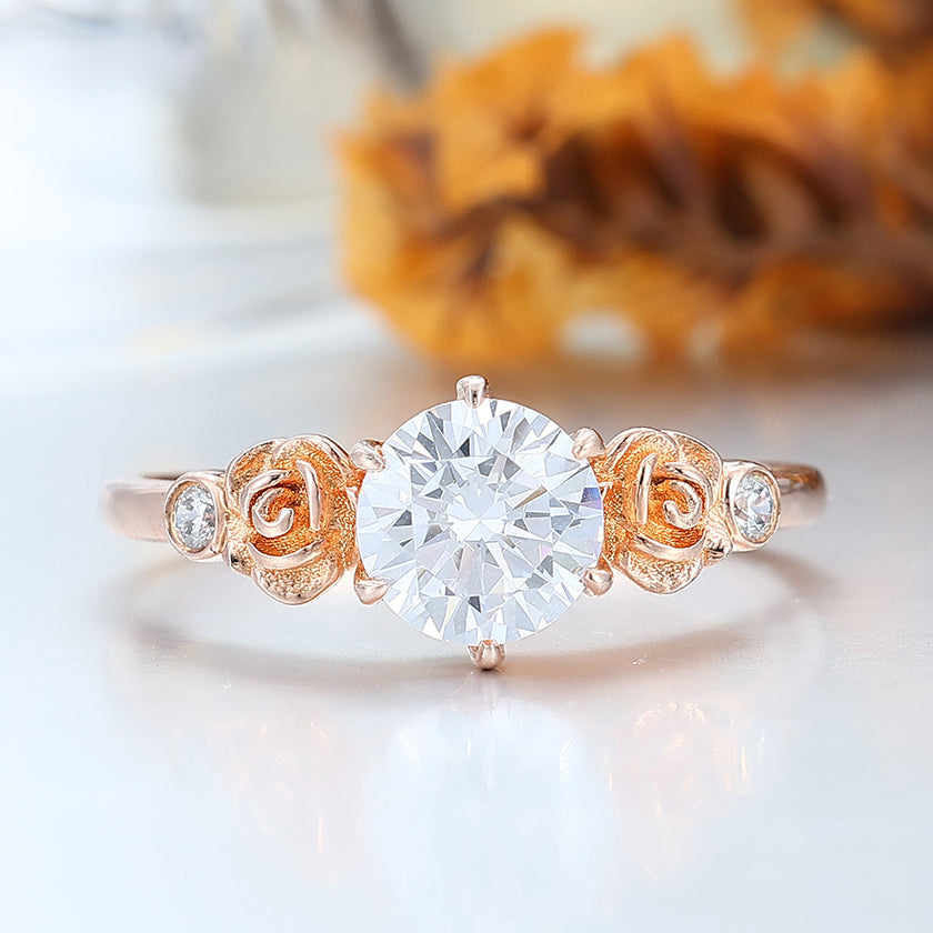 Noble 1 CT Round Cut Moissanite Rose Shaped Wedding Ring Women Fine Ring