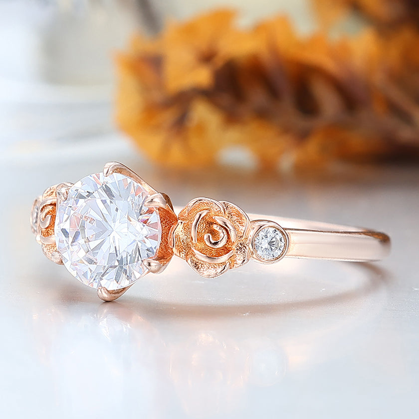 Noble 1 CT Round Cut Moissanite Rose Shaped Wedding Ring Women Fine Ring