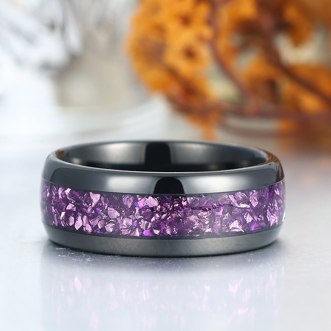 8mm Natural Amethyst Inlay Men's Anniversary Ring Wide Band For Men and Women