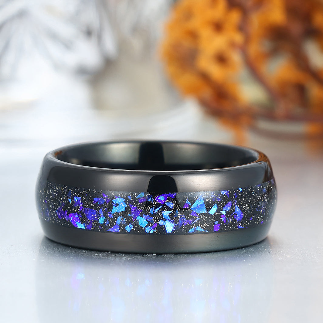 8mm Wide Orion Nebula Tungsten Ring Black Plated Birthday Ring For Men and Women