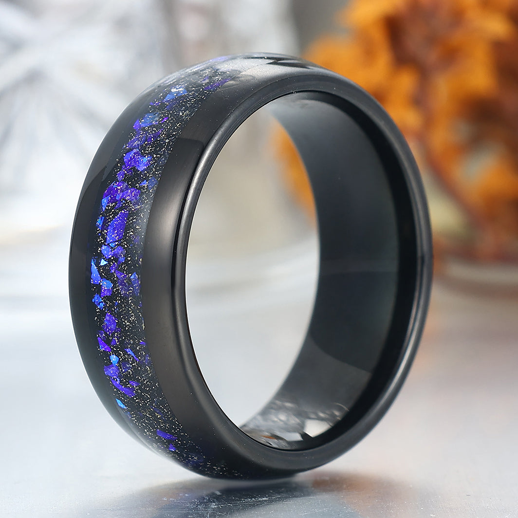 8mm Wide Orion Nebula Tungsten Ring Black Plated Birthday Ring For Men and Women