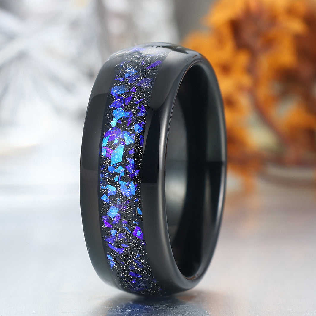 8mm Wide Orion Nebula Tungsten Ring Black Plated Birthday Ring For