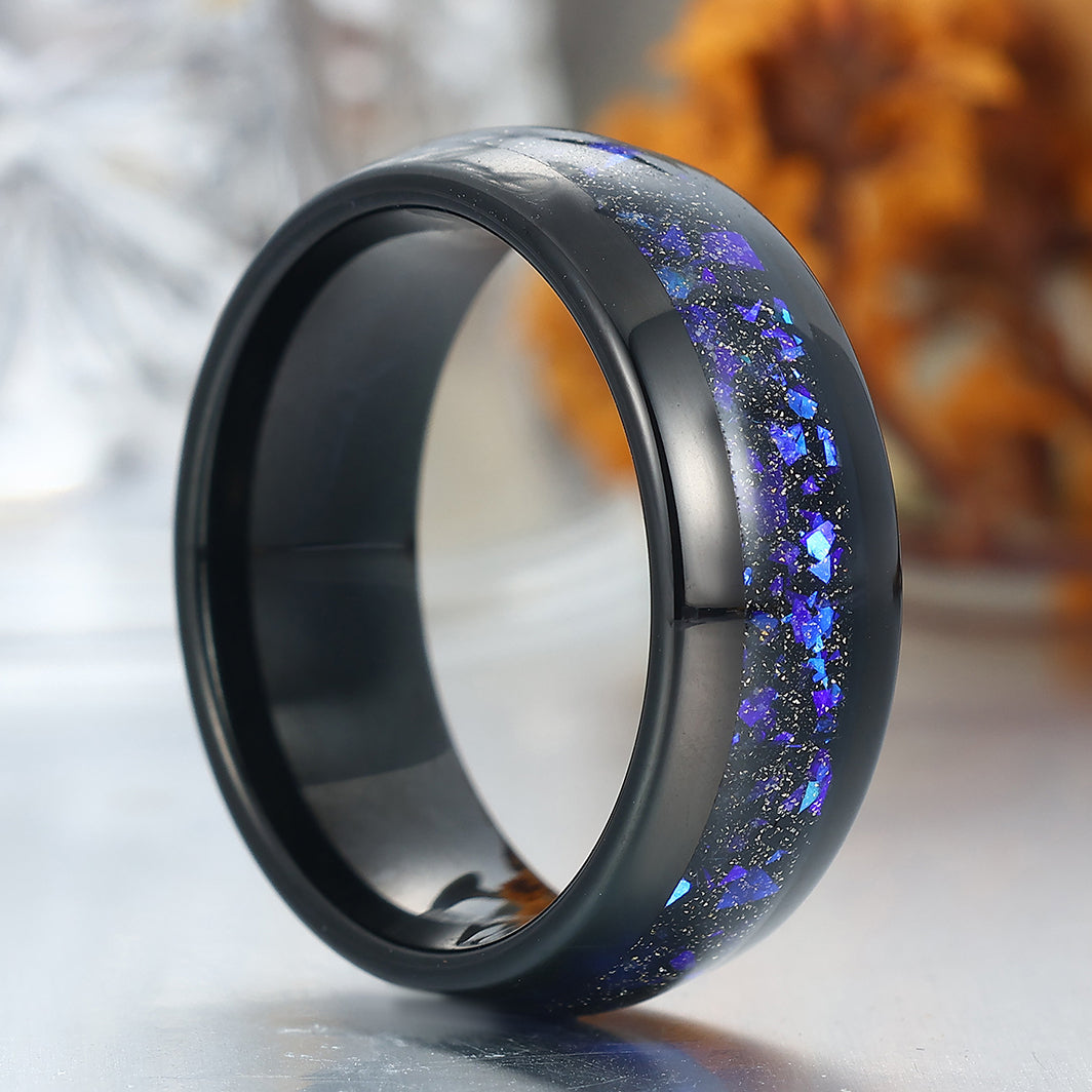 8mm Wide Orion Nebula Tungsten Ring Black Plated Birthday Ring For Men and Women