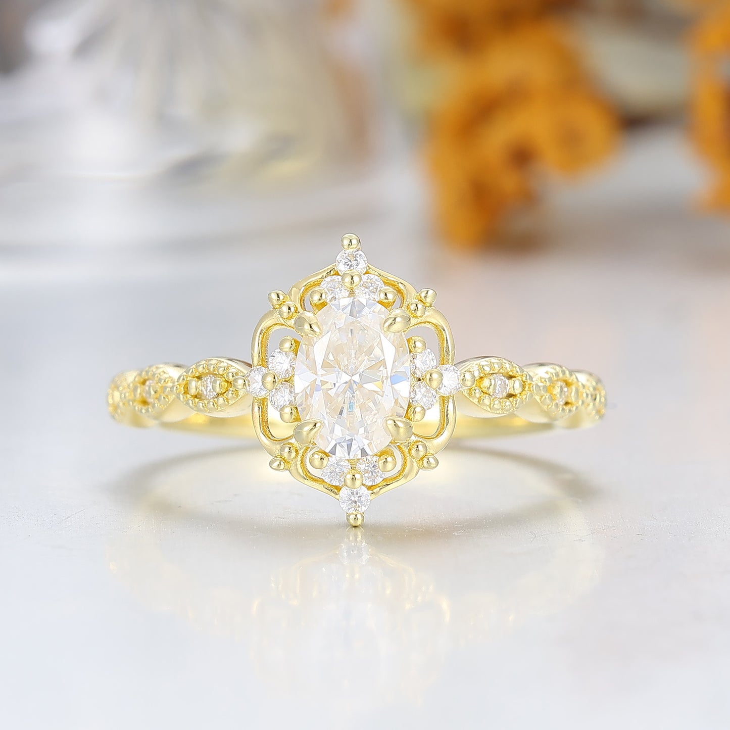 Antique Moissanite Engagement Floral Prongs Couples Ring Set 925 Sterling Silver And Tungsten Ring Set