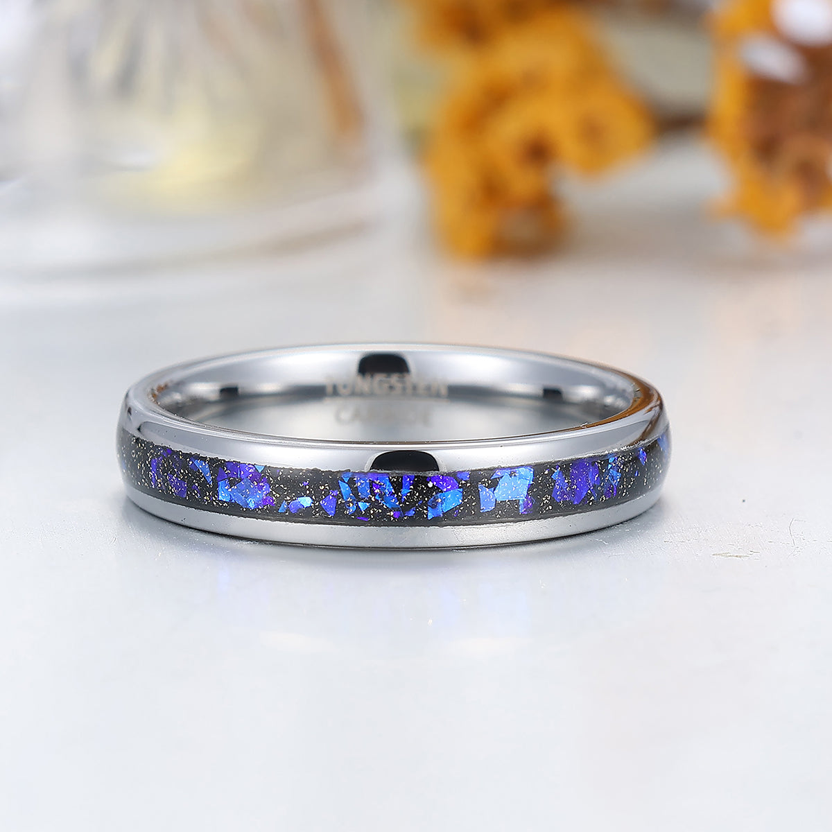 4mm Thin Orion Nebula Sapphire Tungsten Carbide Ring Men's Tungsten Ring Women's Tungsten Ring