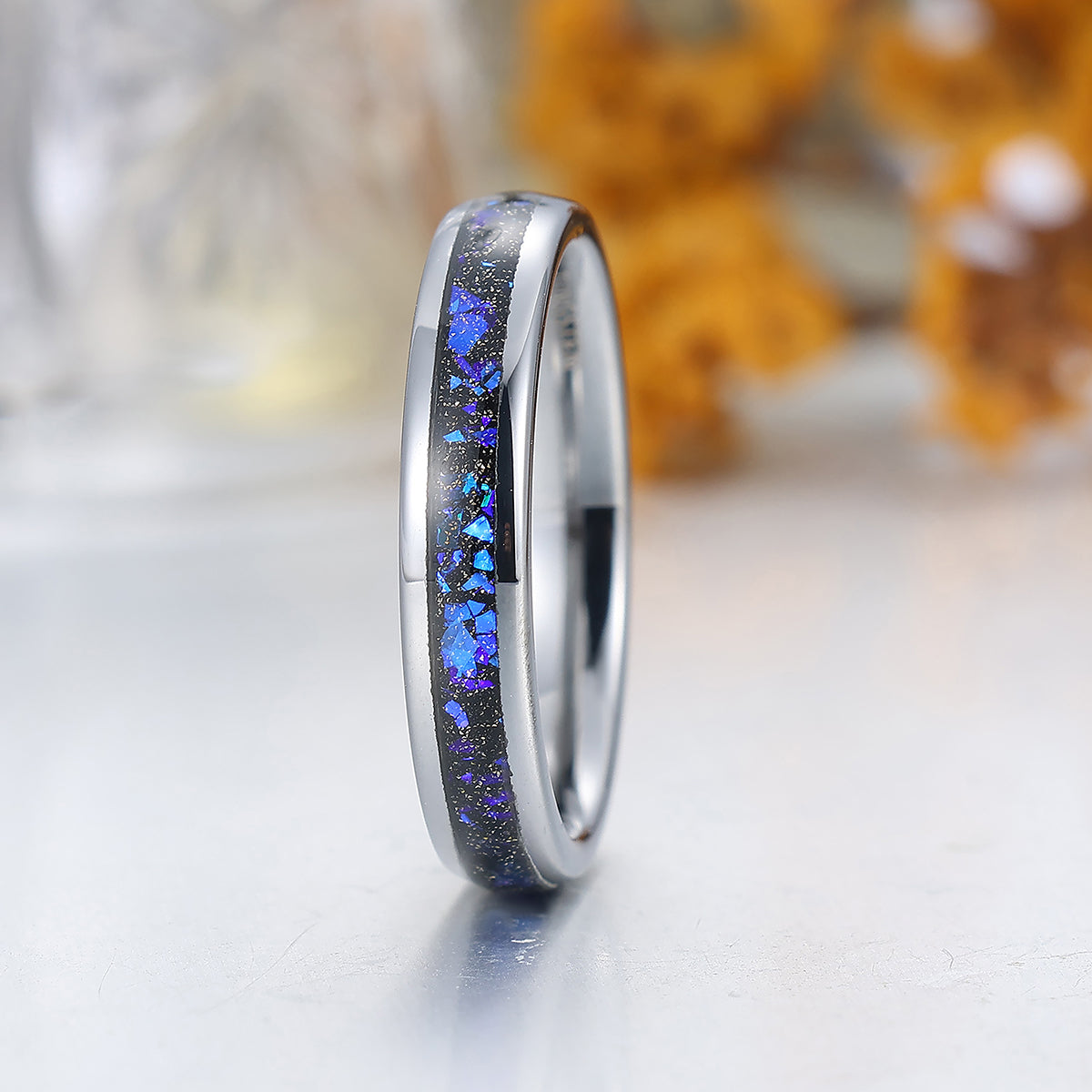 4mm Thin Orion Nebula Sapphire Tungsten Carbide Ring Men's Tungsten Ring Women's Tungsten Ring