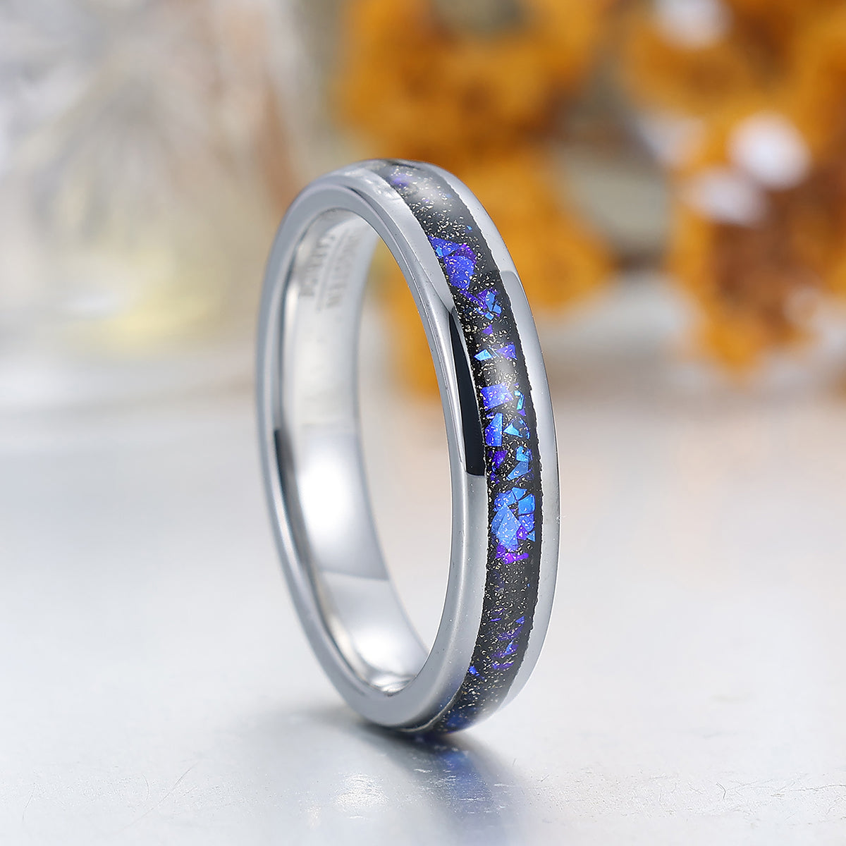 4mm Thin Orion Nebula Sapphire Tungsten Carbide Ring Men's Tungsten Ring Women's Tungsten Ring