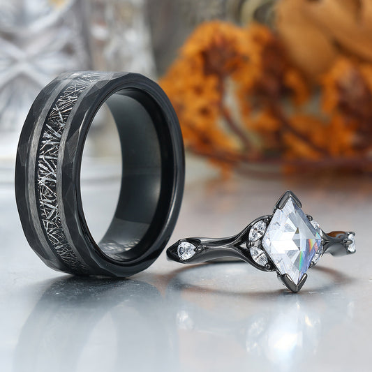 Unique  Moissanites Engagement Couple Rings Matching Promise His And Hers Wedding Band