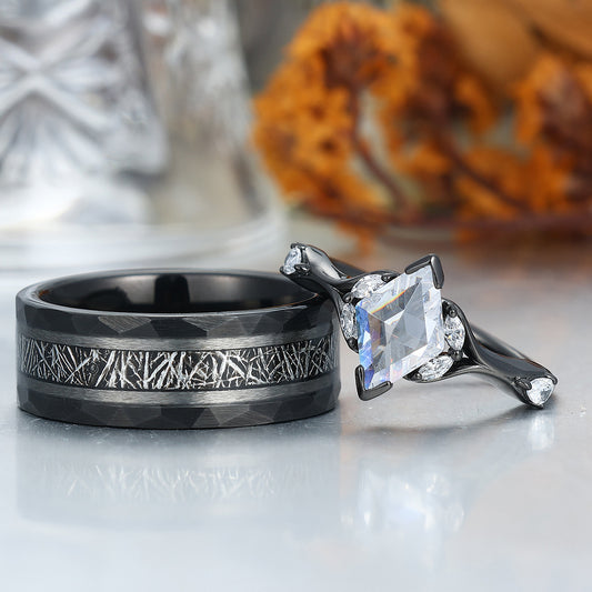 Unique  Moissanites Engagement Couple Rings Matching Promise His And Hers Wedding Band
