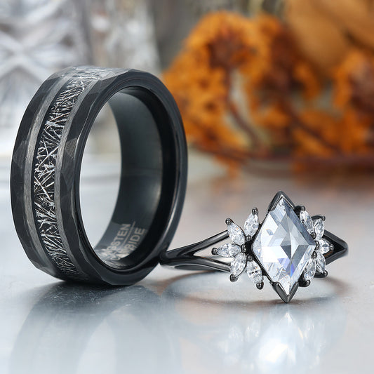 Unique Rhombus Cut Moissanites Engagement Couple Rings Matching Promise His And Hers Wedding Band