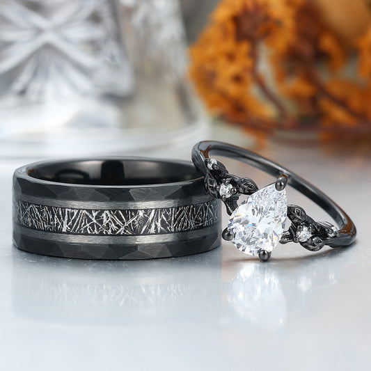 Unique Leaf Design Moissanites Engagement Couple Rings Matching Promise His And Hers Wedding Band