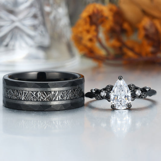 Unique Leaf Design Moissanites Engagement Couple Rings Matching Promise His And Hers Wedding Band