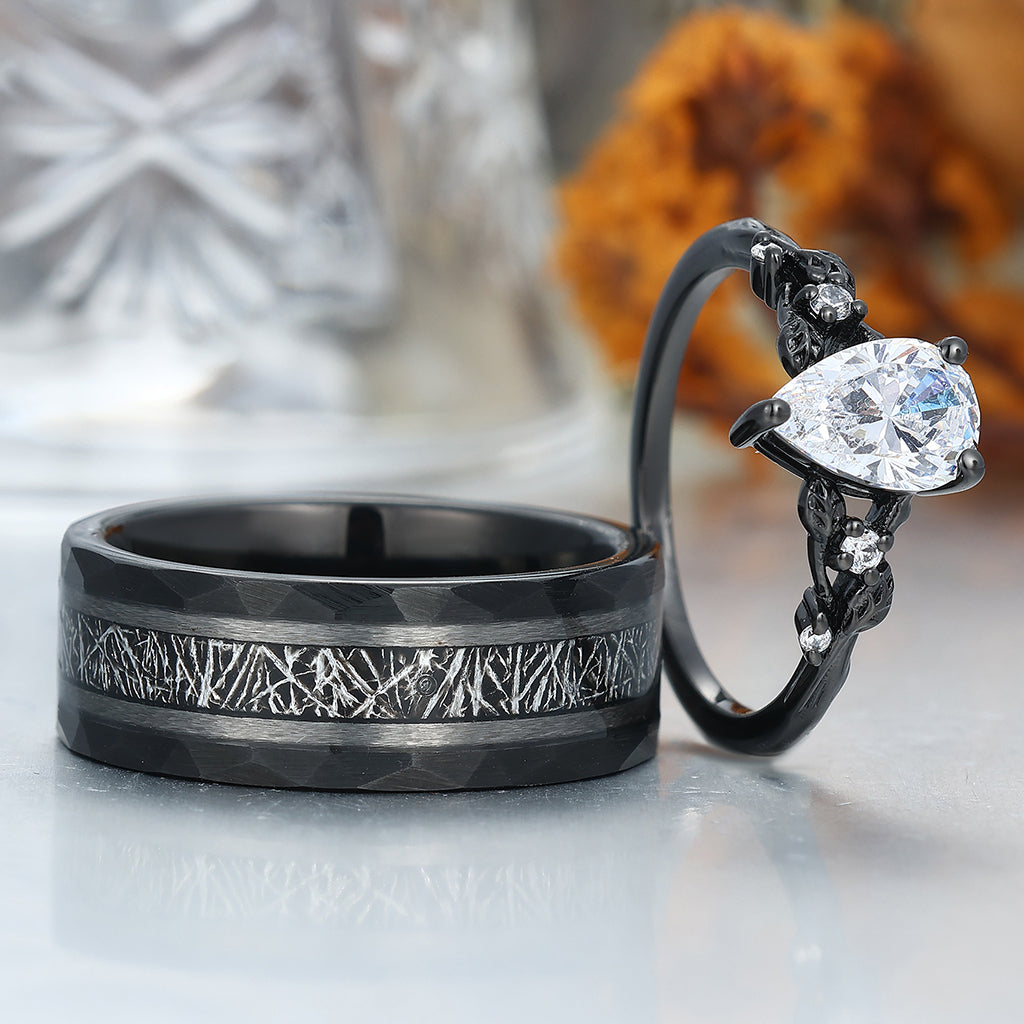Unique Leaf Design Moissanites Engagement Couple Rings Matching Promise His And Hers Wedding Band