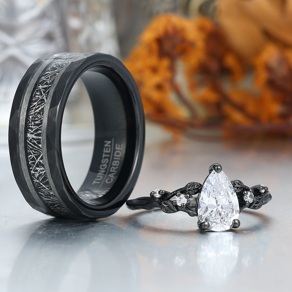 Unique Leaf Design Moissanites Engagement Couple Rings Matching Promise His And Hers Wedding Band