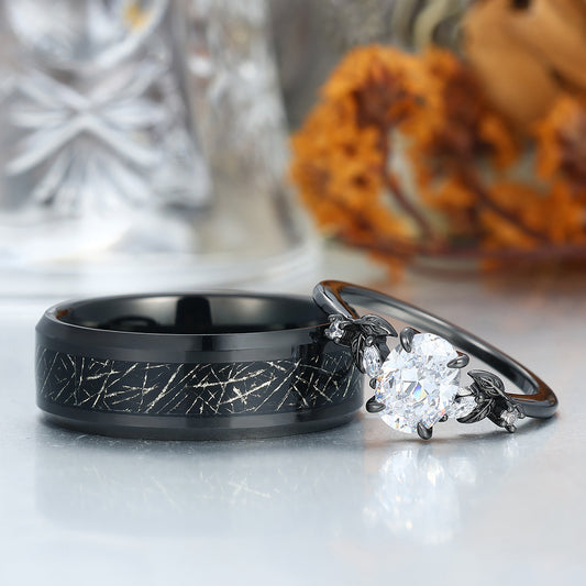 Unique Oval Cut Moissanites Engagement Couple Rings Tungsten Matching Promise His And Hers Wedding Band
