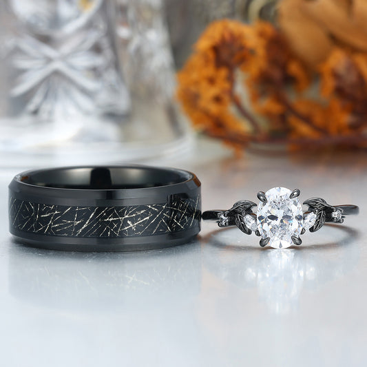 Unique Oval Cut Moissanites Engagement Couple Rings Tungsten Matching Promise His And Hers Wedding Band
