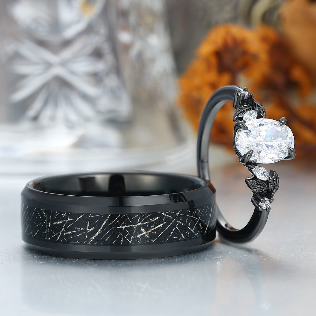 Unique Oval Cut Moissanites Engagement Couple Rings Tungsten Matching Promise His And Hers Wedding Band