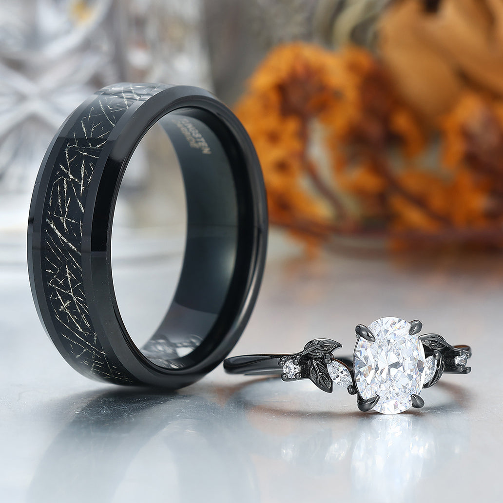 Unique Oval Cut Moissanites Engagement Couple Rings Tungsten Matching Promise His And Hers Wedding Band
