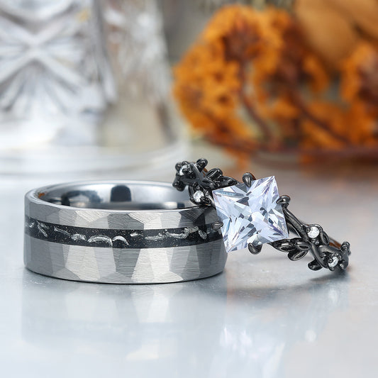 Unique Nature Inspiration Engagement Couple Rings Tungsten Matching Promise His And Hers Wedding Band