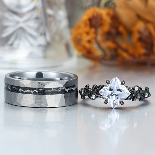 Unique Nature Inspiration Engagement Couple Rings Tungsten Matching Promise His And Hers Wedding Band