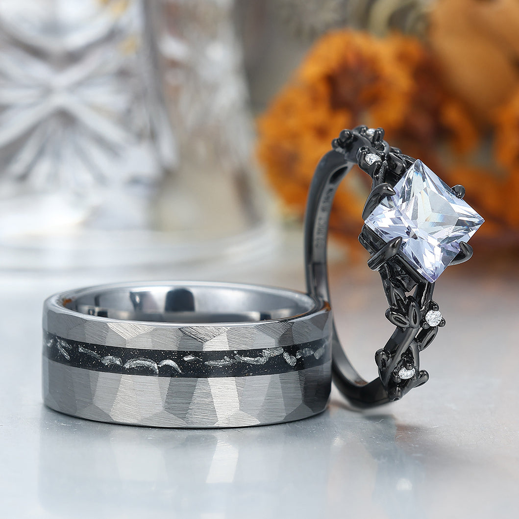 Unique Nature Inspiration Engagement Couple Rings Tungsten Matching Promise His And Hers Wedding Band