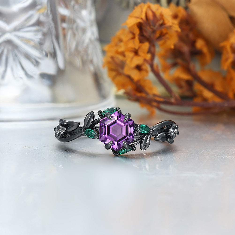Art Deco Natural Amethyst Promise Rings For Couples Anniversary Marriage Ring