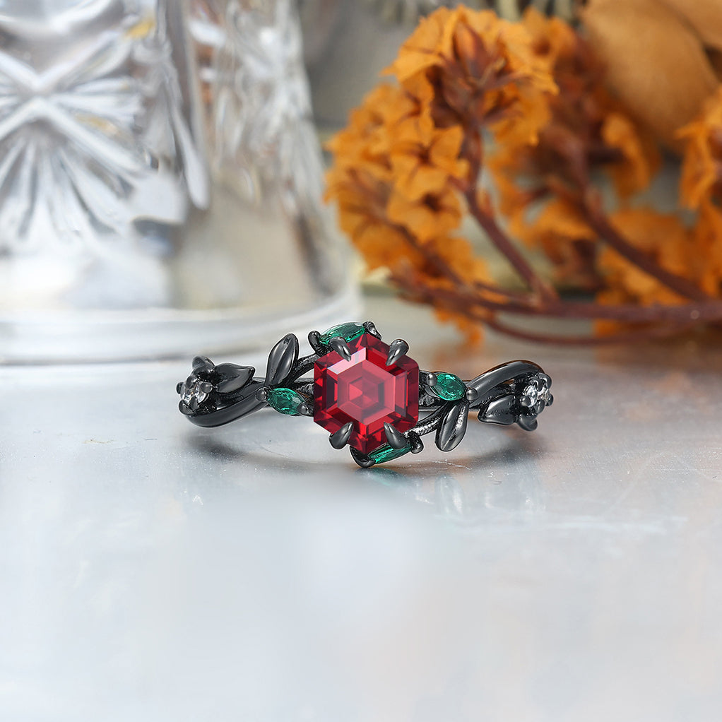 Red Garnet Sprigs Engagement Couple Rings Promise Tungsten Matching Wedding Rings