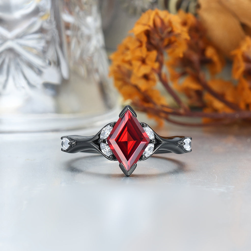 Stylish Red Garnet Accents Rings For Couples Unique Red Hammered Tungsten His Wedding Band