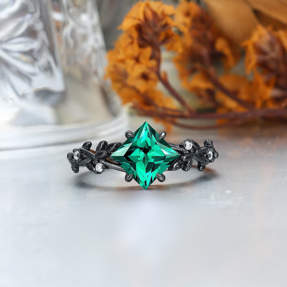 Alternative Emerald Curved Branch His And Hers Wedding Bands Green Tungsten Promise Rings For Couples