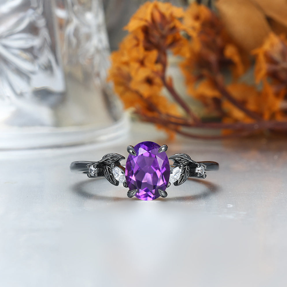 Unique Deep Purple Amethyst Engagement Branches Couples Ring Set Damascus Steel Matching Promise Rings