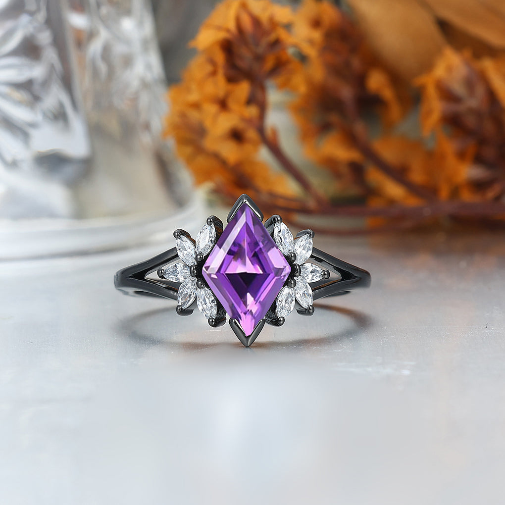 Artsy Amethyst Milgrain Ring Set For Couples Promise Blue Tungsten His and Hers Wedding Bands