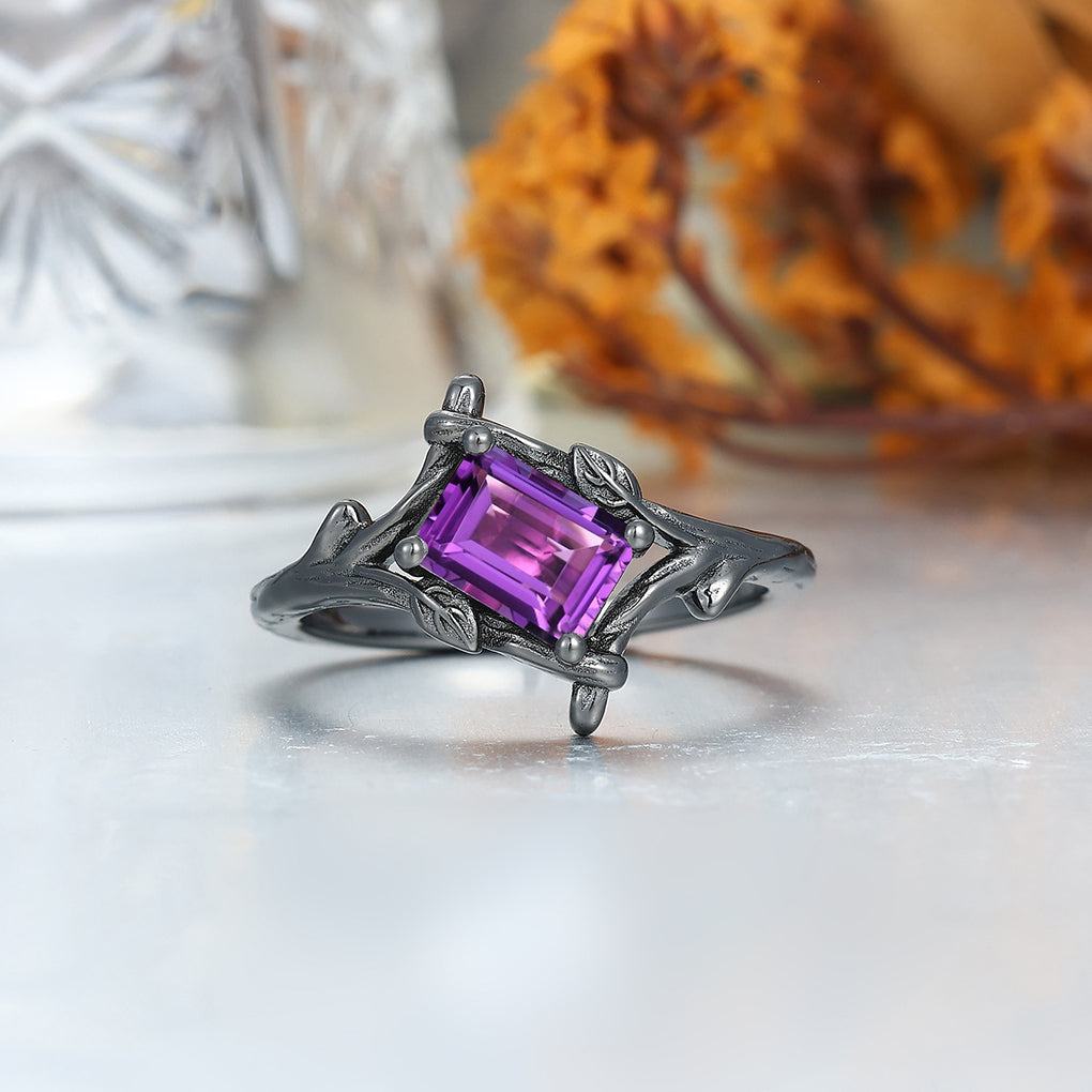 Branch Inspired Amethyst Embracing Couple Rings Purple His and Hers Ring Set