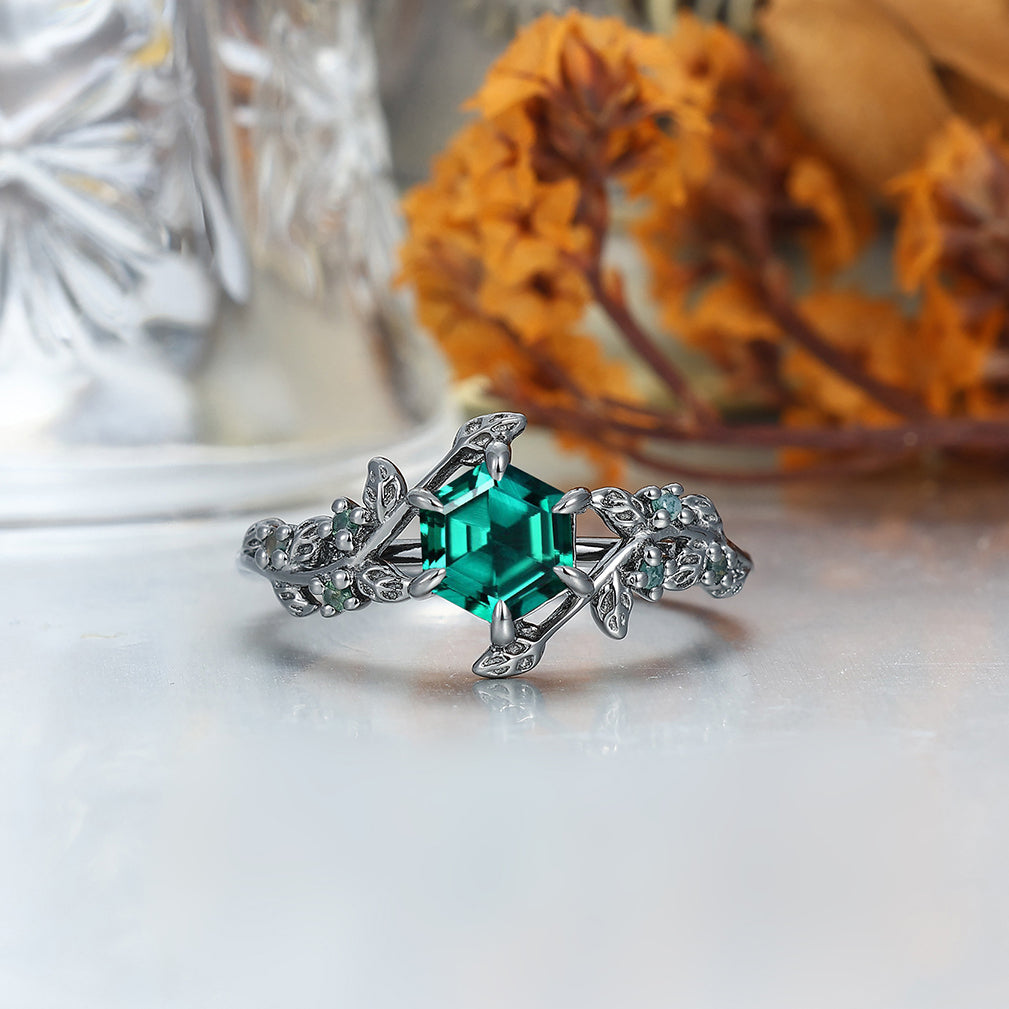 Lab Grown Emerald Couples Ring Set 925 Sterling Silver And Blue Tungsten Matching Ring